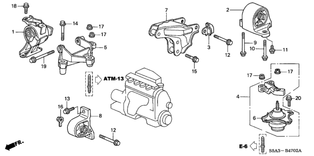 2002 Honda Civic Engine Mounts (CVT) Diagram