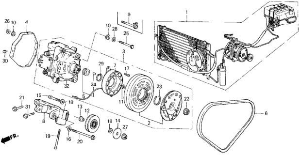 1984 Honda Civic 4 Door GL KA 5MT A/C Compressor (Keihin) Diagram
