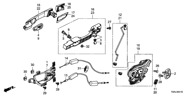 2020 Honda Civic Rear Door Locks - Outer Handle Diagram