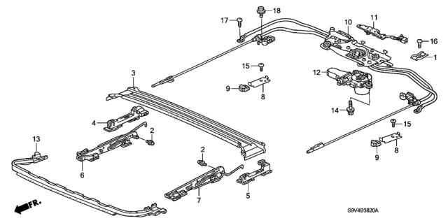 2005 Honda Pilot Roof Slide Components Diagram