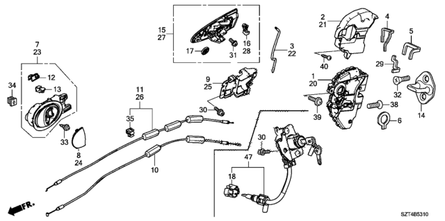 2011 Honda CR-Z Set Handle Assembly, Front Right Door Out (Storm Silver Metallic) Diagram for 72141-SZT-G01ZD