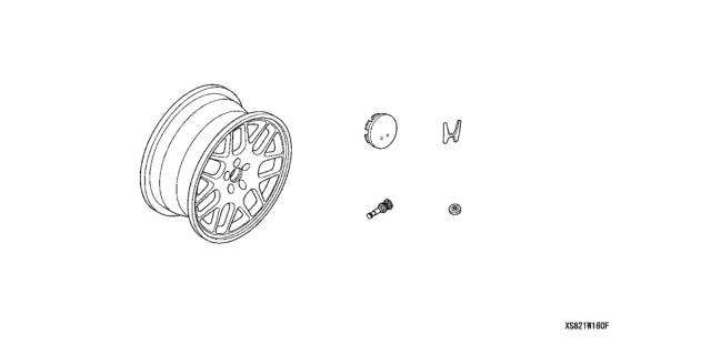 2004 Honda Accord 4 Door EX KL 5AT Chrome Wheel (16" Multi Spoke) Diagram