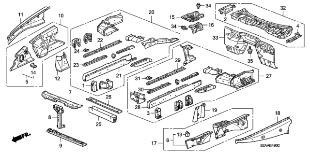 2009 Honda S2000 Frame, Bulkhead (Upper) Diagram for 60431-S2A-A00ZZ