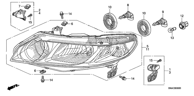 2010 Honda Civic Leg Kit B, R. Headlight Mounting Diagram for 06100-SNA-A11