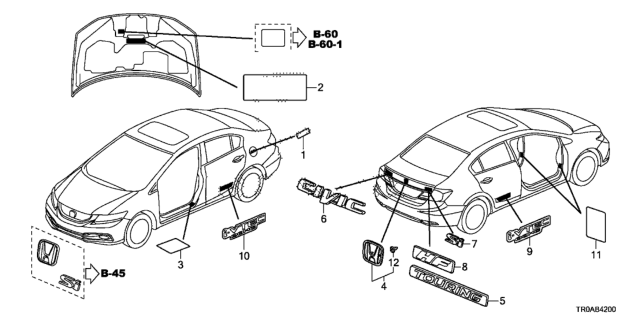 2013 Honda Civic Emblem (H) Diagram for 75701-TR6-003