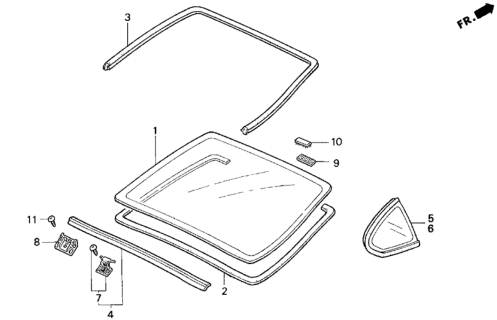 1993 Honda Prelude Molding, RR. Windshield (Upper & Side) Diagram for 73250-SS0-003