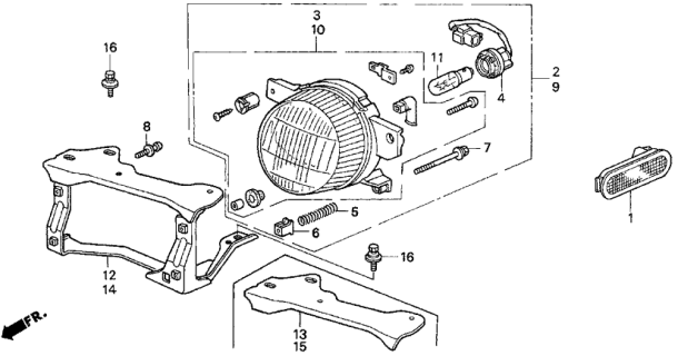 1994 Honda Del Sol Foglight Unit, Passenger Side Diagram for 33901-SR2-A01