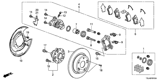 2013 Honda Accord Splash Guard, Rear Diagram for 43253-T2A-A00