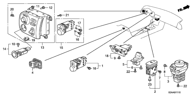 2009 Honda S2000 Switch Assy., Radio Remote Diagram for 35880-S2A-A31