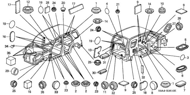 2005 Honda CR-V Grommet, Drain Hole Diagram for 91619-S9A-003