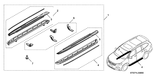 2017 Honda Pilot 5 Door EX-L (2WD) KA 6AT Running Boards - Premium (Chrome) Diagram