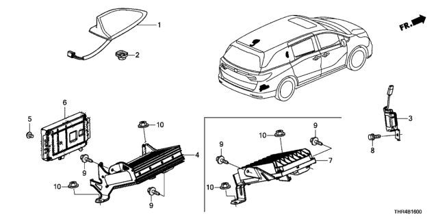 2020 Honda Odyssey Antenna Assembly, Roof Diagram for 39150-THR-A01