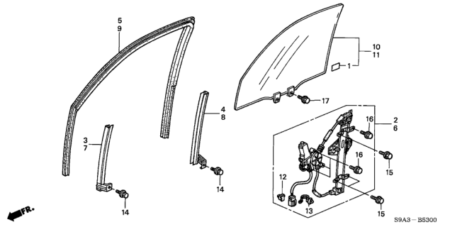 2004 Honda CR-V Front Door Glass  - Regulator Diagram