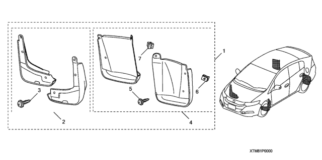 2010 Honda Insight 5 Door EX KA CVT Splash Guards Diagram