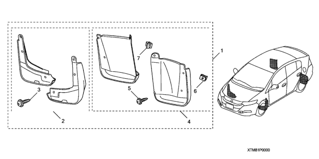 2011 Honda Insight Splash Guard, Rear Diagram for 08P09-TM8-100R1