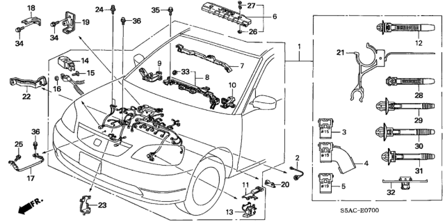 2005 Honda Civic Wire Harness, Engine Diagram for 32110-PMS-A70