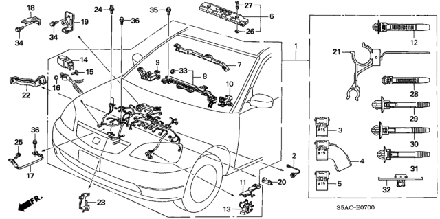 2005 Honda Civic Wire Harness, Engine Diagram for 32110-PLR-A02