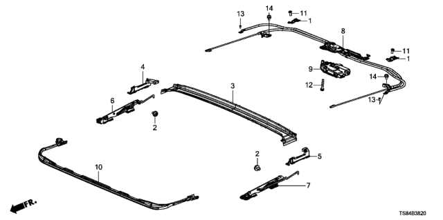 2014 Honda Civic Cable Assembly, Sunroof Diagram for 70400-TS8-A01