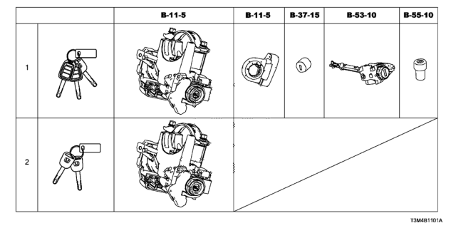 2017 Honda Accord Cylinder Set, Key Diagram for 06350-T3L-A31