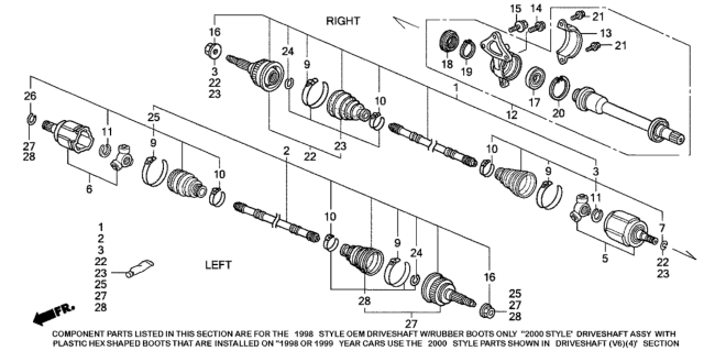 1998 Honda Accord 4 Door LXV6 KA 4AT Driveshaft (V6) Diagram 1
