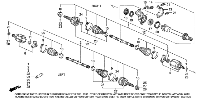 1998 Honda Accord Driveshaft Set, Passenger Side Diagram for 44010-S87-A50