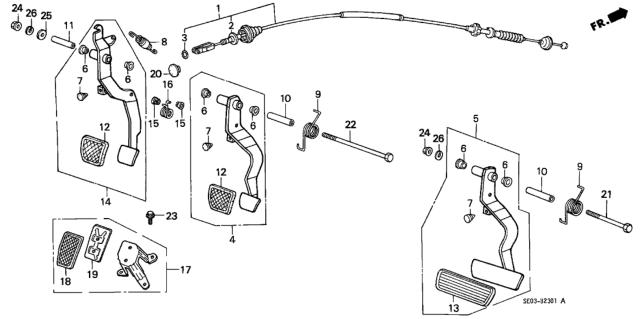 1988 Honda Accord Pedal Assy., Clutch Diagram for 46900-SE0-A30