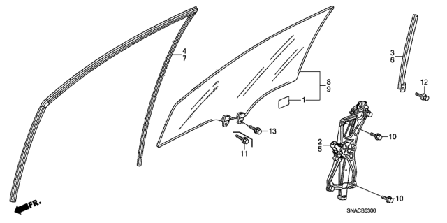 2010 Honda Civic Sash, L. FR. Door Center (Lower) Diagram for 72271-SNA-A01