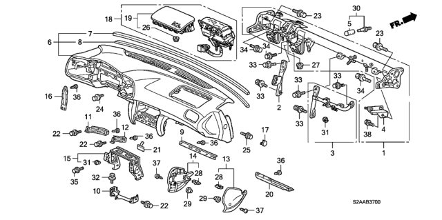 2008 Honda S2000 2 Door CR (WITH AC) KA 6MT Instrument Panel Diagram