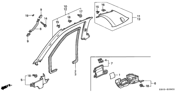1998 Honda Prelude 2 Door BASE KA 5MT Pillar Garnish Diagram