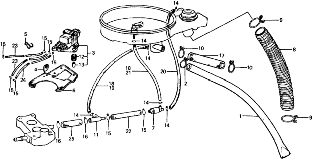 1977 Honda Civic 2 Door ** (1500) KA 4MT Air Cleaner Tubing Diagram