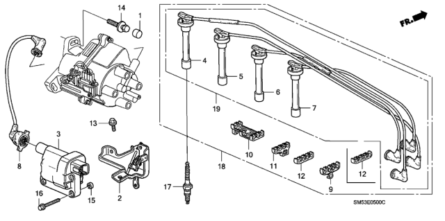 1991 Honda Accord 5 Door EX KA 5MT High Tension Cord - Spark Plug Diagram