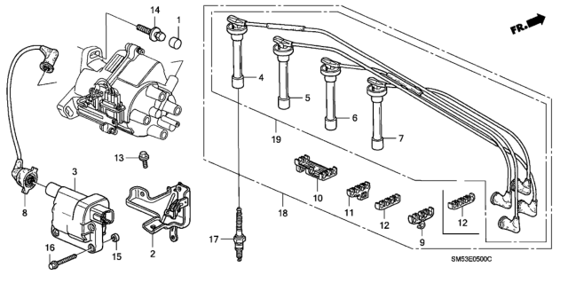 1991 Honda Accord High Tension Cord - Spark Plug Diagram