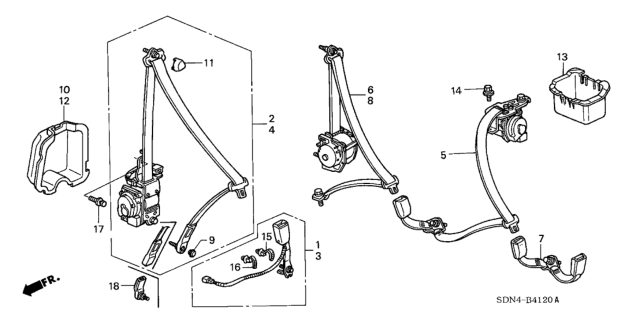 2004 Honda Accord Buckle Set, L. FR. Seat Belt *NH167L* (GRAPHITE BLACK) Diagram for 04816-SDN-A02ZA