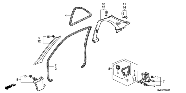 1994 Honda Accord 2 Door EX KA 5MT Pillar Garnish Diagram