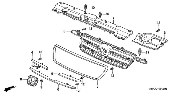 2006 Honda CR-V Molding, FR. Grille (Outer) Diagram for 71128-SCA-A01