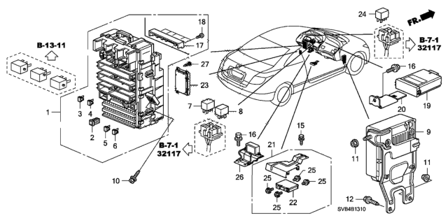 2011 Honda Civic Box Assembly, Fuse Diagram for 38200-SVA-A15