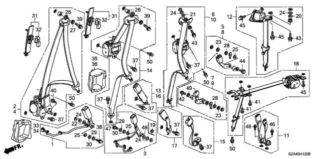 2014 Honda Pilot Seat Belts Diagram