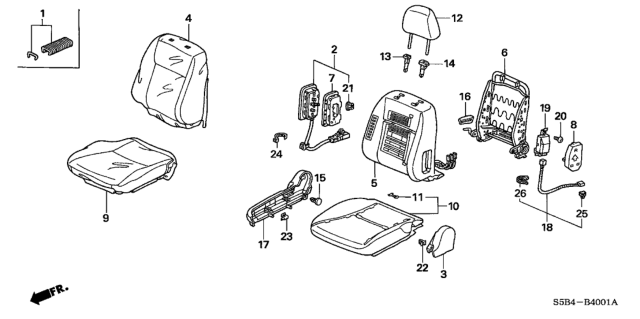 2003 Honda Civic 4 Door MX (HYBRID) KL CVT Front Seat (Passenger Side) Diagram