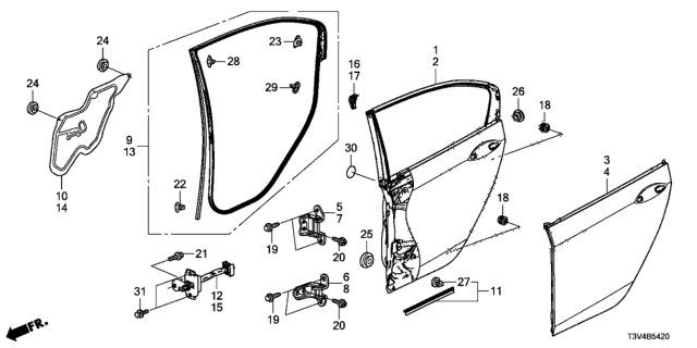 2014 Honda Accord Hinge, Right Rear Door (Lower) Diagram for 67920-T2A-H11ZZ