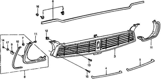 1979 Honda Civic Molding, L. FR. Grille Diagram for 62303-657-670