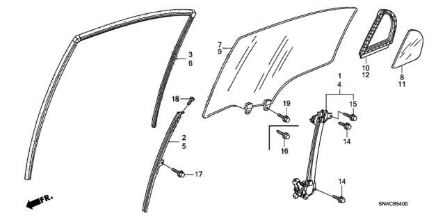 2011 Honda Civic Glass,L RR Door Quarter Diagram for 73455-SNA-305