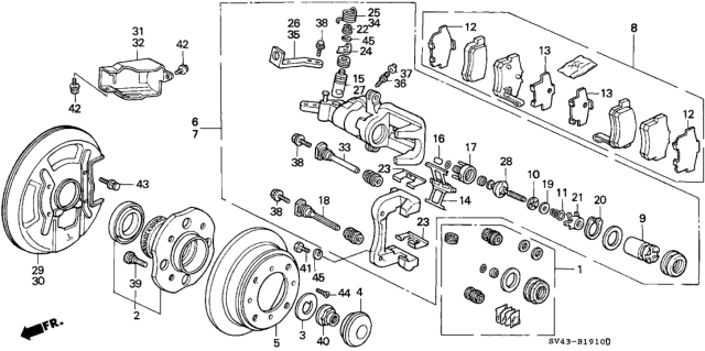 1994 Honda Accord 4 Door LX (ABS) KA 5MT Rear Brake (Nissin) Diagram