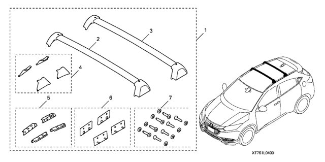 2019 Honda HR-V Crossbars - Roof Diagram