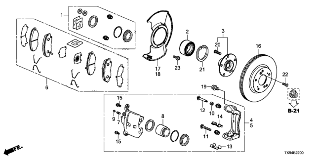 2014 Honda Fit EV Pad Set, Front Diagram for 45022-TX9-A00