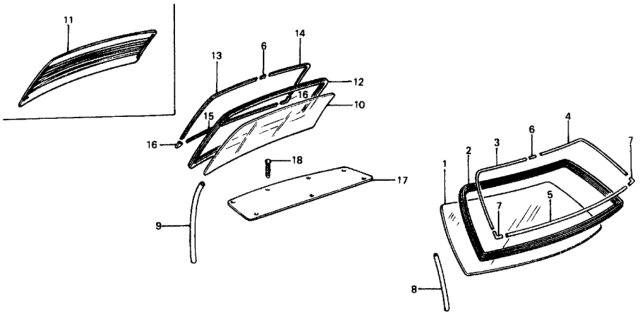 1977 Honda Civic Front & Rear Windows Diagram