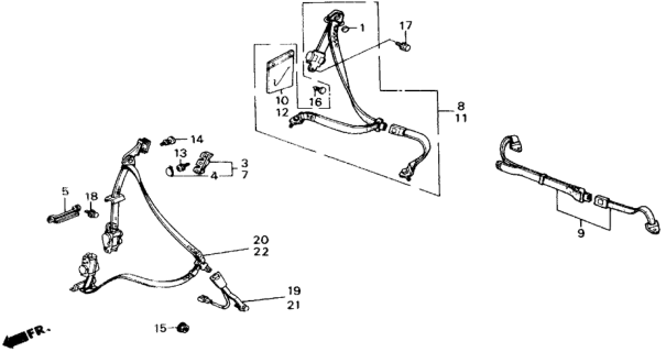 1989 Honda Accord Outer Set, R. FR. Seat Belt *NH83L* (OFF BLACK) Diagram for 04814-SE0-A04ZG