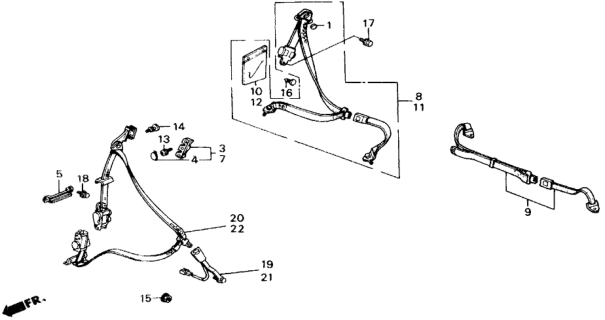 1989 Honda Accord Seat Belt Assy., RR. Center *Y18L* (SILKY IVORY) Diagram for 824A8-SE5-A14ZF