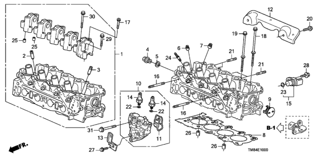 2010 Honda Insight Cylinder Head Assembly Diagram for 12100-RBJ-000