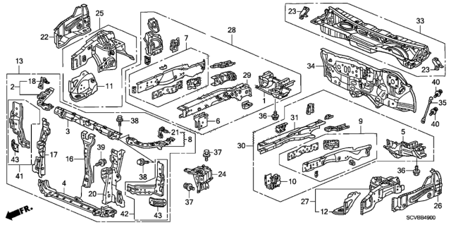 2011 Honda Element Front Bulkhead - Dashboard Diagram