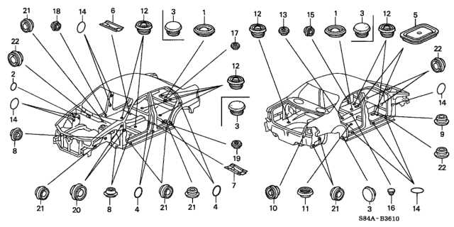 2002 Honda Accord 4 Door LX (ABS) KA 4AT Grommet Diagram